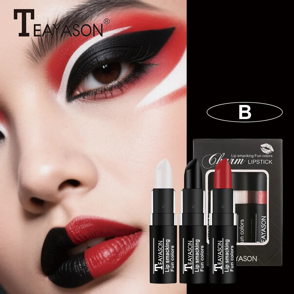 Matte Lipstick Velvet Finish Waterproof Long Lasting Non Transfer Dark Shades Black White Red Holiday Makeup