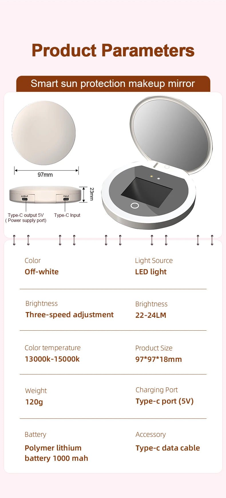 Intelligent UV Resistant Makeup Mirror Portable 2.4-Inch Handheld LED Makeup Mirror Suitable For Travel Sunscreen Makeup Mirrors