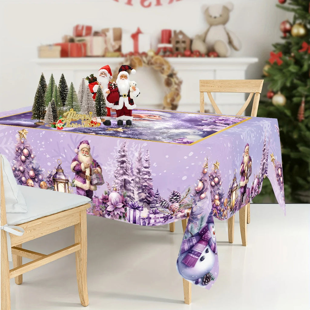 Purple Christmas Tablecloth Santa Claus Table Cover Christmas Party Table Decorations for Home Kitchen 2025 Xmas Gifts Navidad