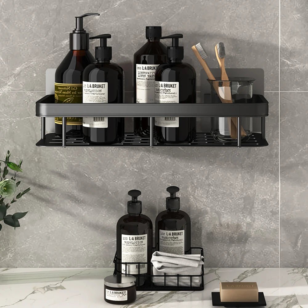 Kitchen wall mounted corner rectangular rack towel rack wall shower shampoo rack drilling-free rack tripod