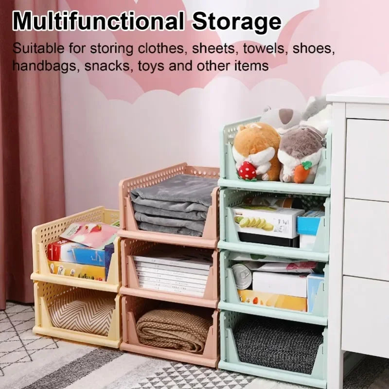 Foldable Clothes Organizer High-capacity Storage Box Stackable Plastic Wardrobe Drawer Basket Organization for Toys Home Kitchen