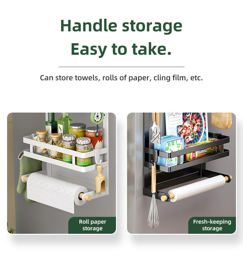 2-3Layer Magnetic Refrigerator Organizer Kitchen Storage Shelf Adhesive Towel Holder Side Mount Rack Home Kitchen Organization
