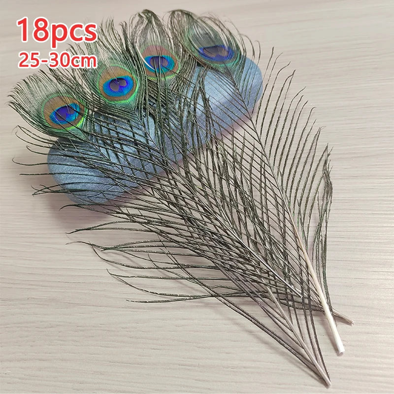 18pcs Big Eye Peacock Feathers Decoration For Vase Salon Bus House Hats Crafts Carnival Trim Long Plumas Adult Natural 25-30cm