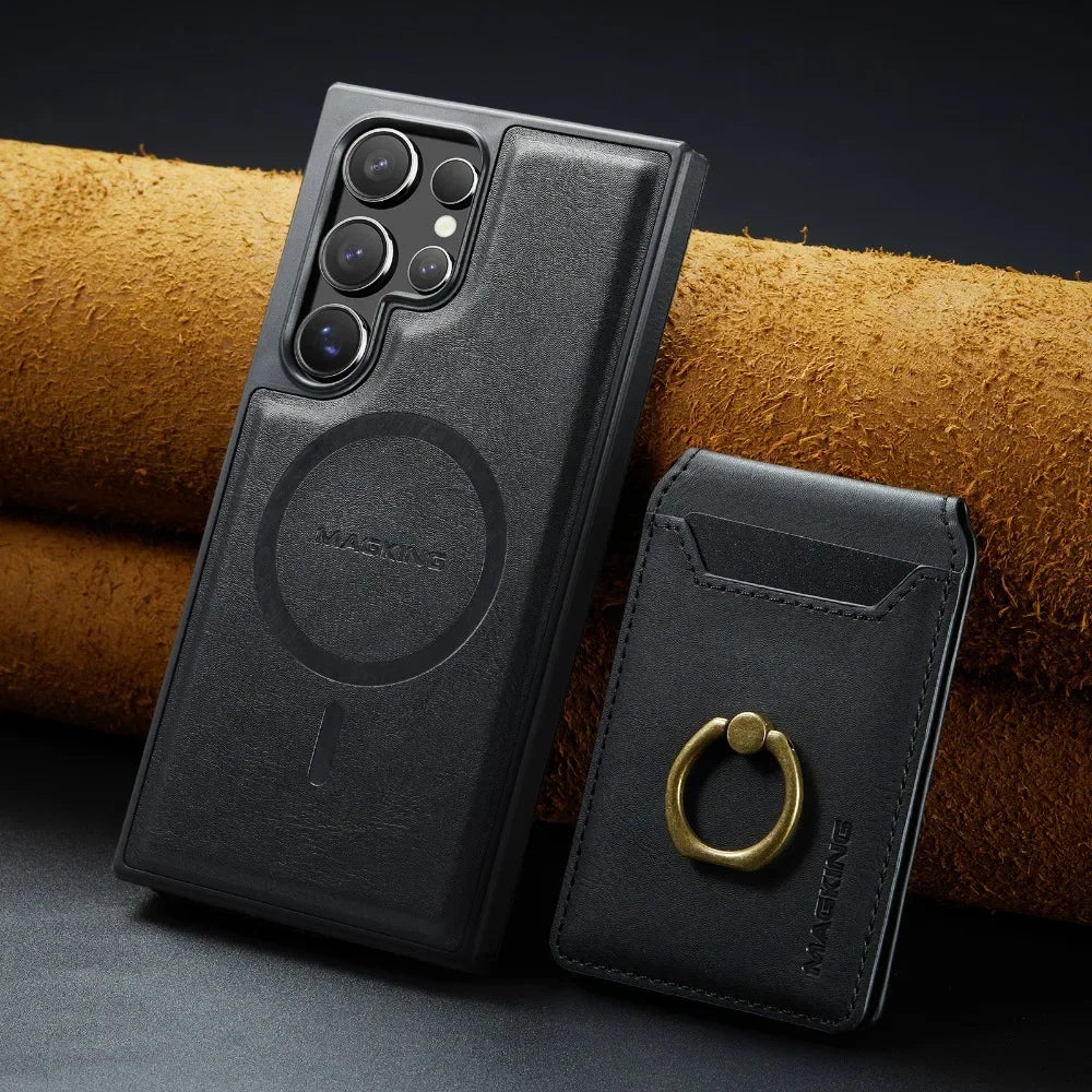 2-in-1 Detachable Magnetic Wallet with Card Holder Phone Case for Samsung Galaxy S25 Edge S24 Plus S23 Ultra  Ring Leather Cover