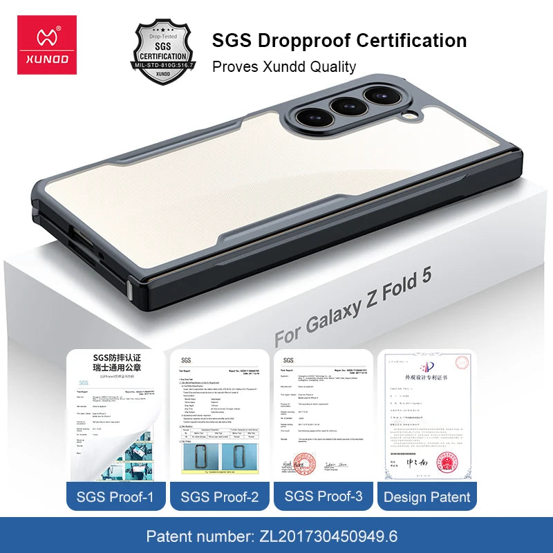 Xundd For Samsung Galaxy Z Fold 3 4 5 6 Fold 7 Foldable Case Airbag Anti-drop Camera Protect Acrylic&TPU Cover For 폴드5 케이스