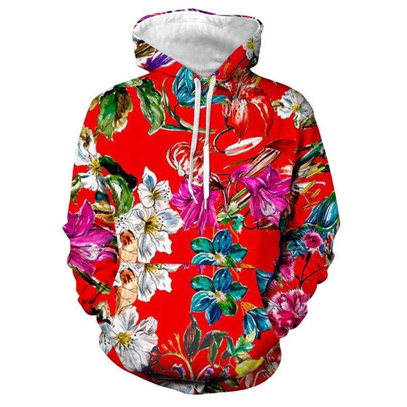 Men's 3d Print Floral Hooded Sweatshirt Chinese DongBei Style Flowers Graphic Hoodie Long Sleeves Pullovers Tops Women Clothes