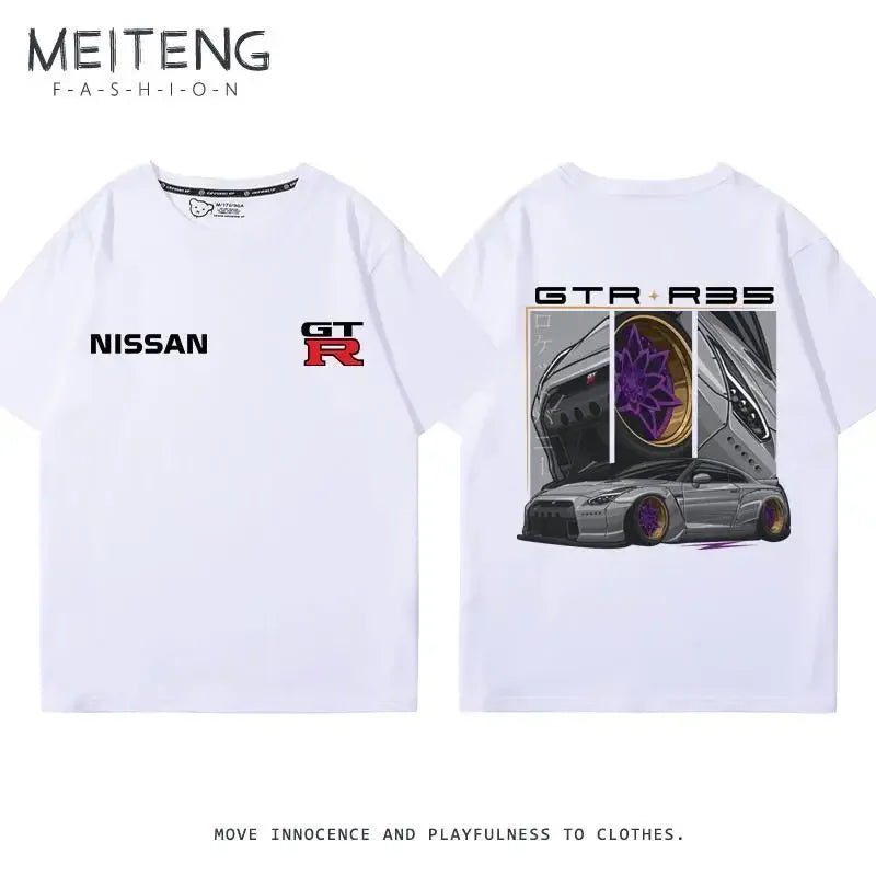 Men's Women's Summer Cotton Versatile Trend T-shirt Clothes Nissan GTR God of War R35R34 Modified Team Short-sleeved