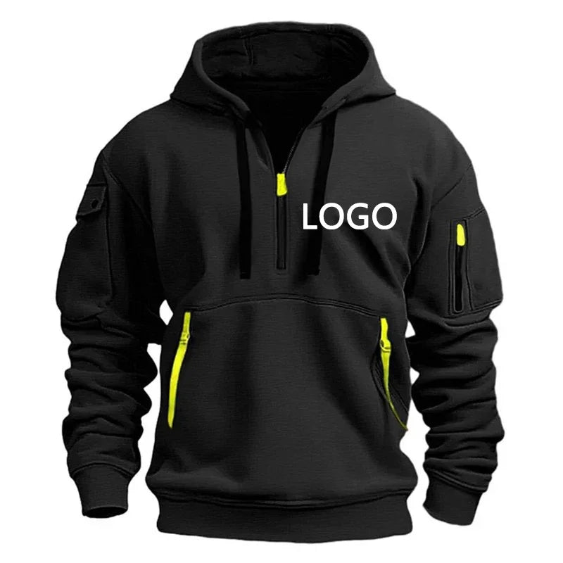 New Customized Shoulder Drop Hoodies Men Leisure Sport Multi Zipper Arm Pocket Loose Sweatshirts Fashion Hoody Jacket Pullover