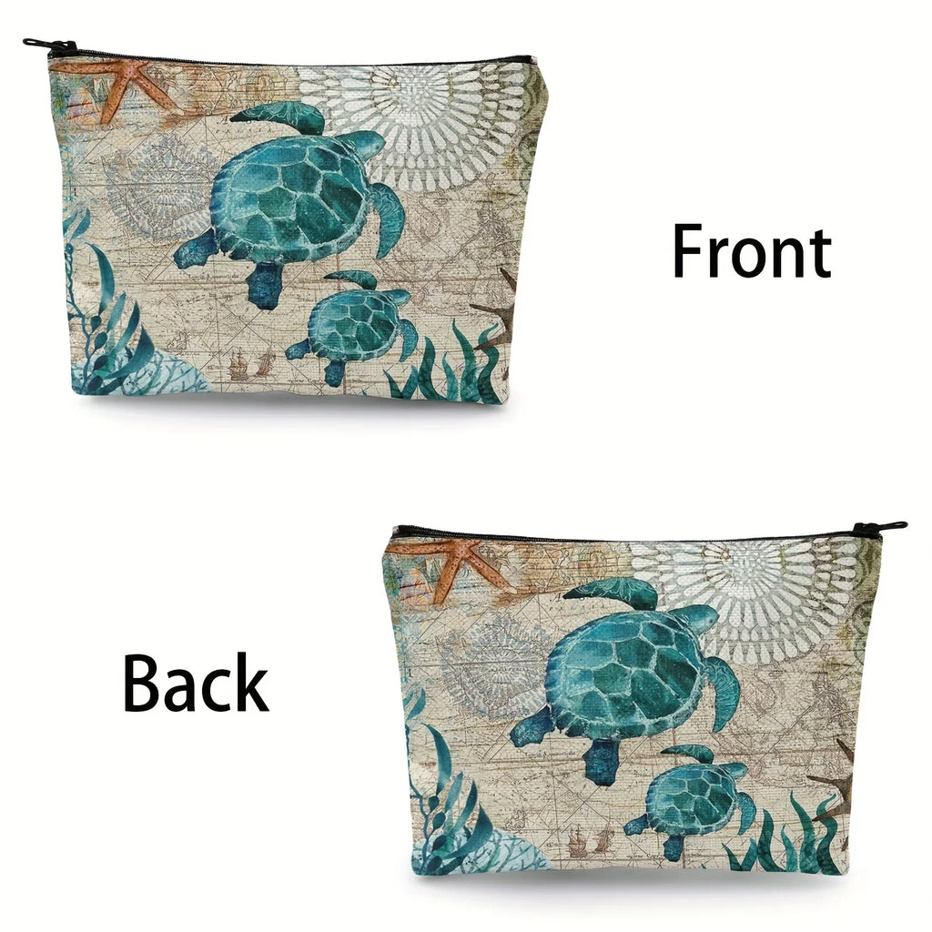 Makeup Bag Personalised Adorable Sea Turtle Travel Linen Clutch Bags Women's Beach Sunglasses Sunscreen Storage Pouches Gifts