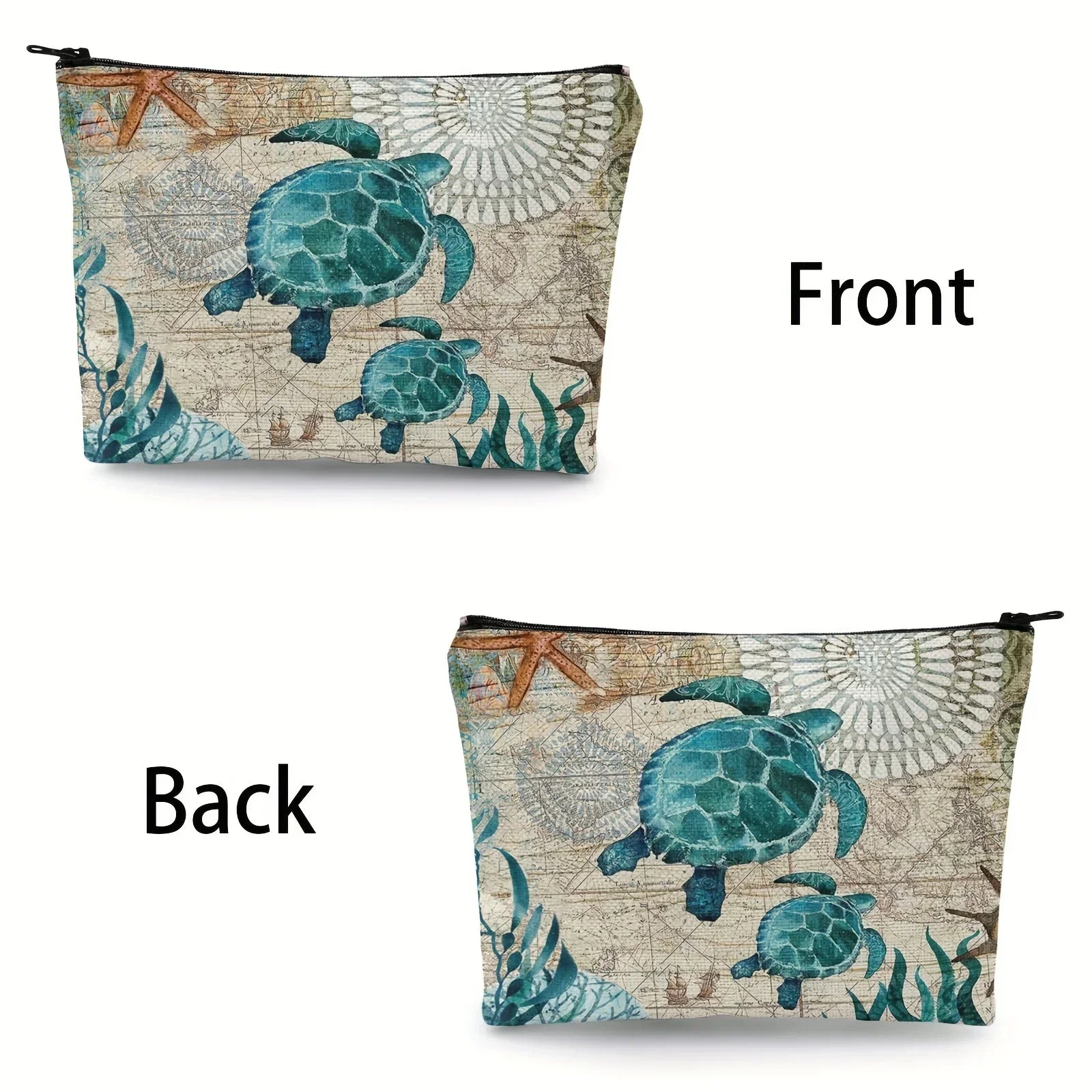 Makeup Bag Personalised Adorable Sea Turtle Travel Linen Clutch Bags Women's Beach Sunglasses Sunscreen Storage Pouches Gifts