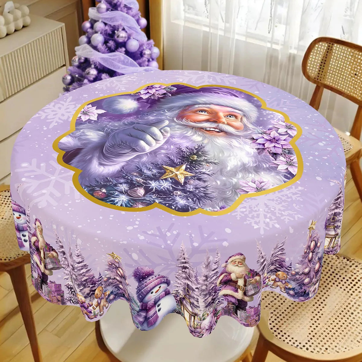 Purple Christmas Tablecloth Santa Claus Table Cover Christmas Party Table Decorations for Home Kitchen 2025 Xmas Gifts Navidad
