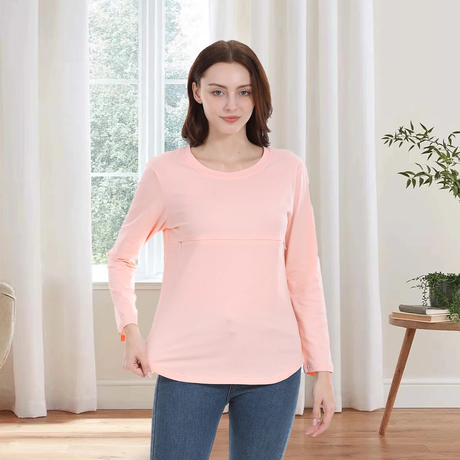 Breastfeeding T Shirt Maternity Clothes Long Sleeve Pregnancy Loose Hem Nursing Tee Spring Autumn Good Stretch Cotton