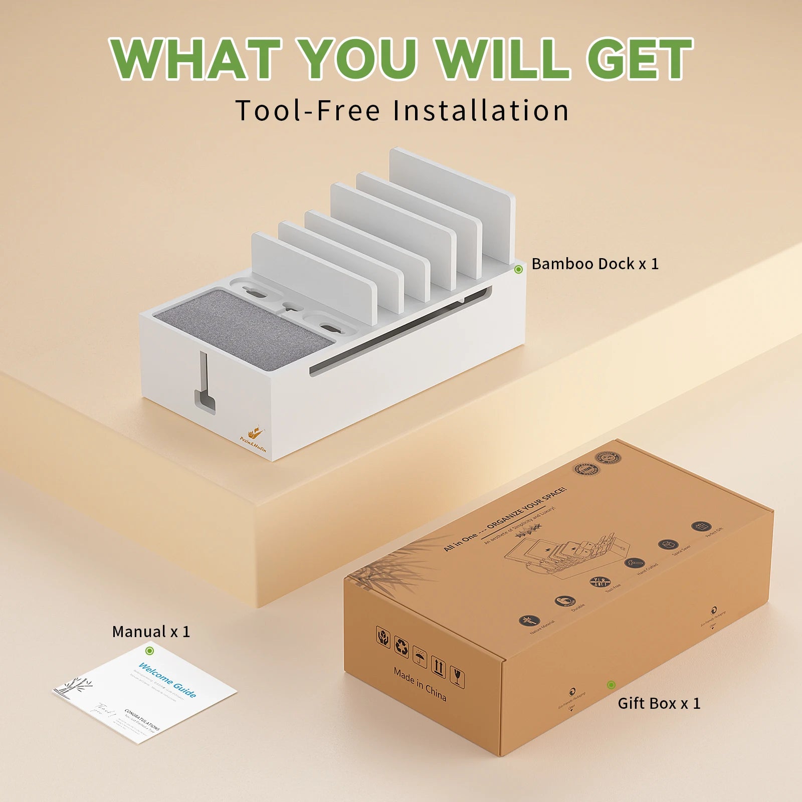 Bamboo Charging Station for Multiple Devices Charger Dock Holder Stand for Cell Phone and Tablet Electronic Devices Organizer