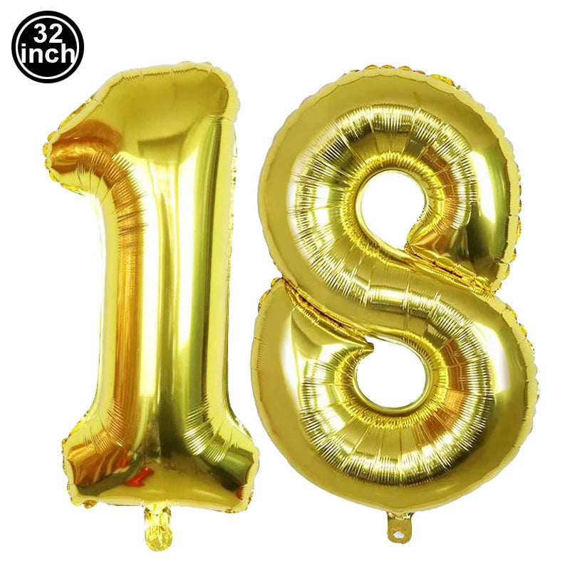 18th Birthday Decors for Boys Girls Black Gold Party Banner Balloon Tablecloth Plate Cup Napkin 18 Years Birthday Party Supplies