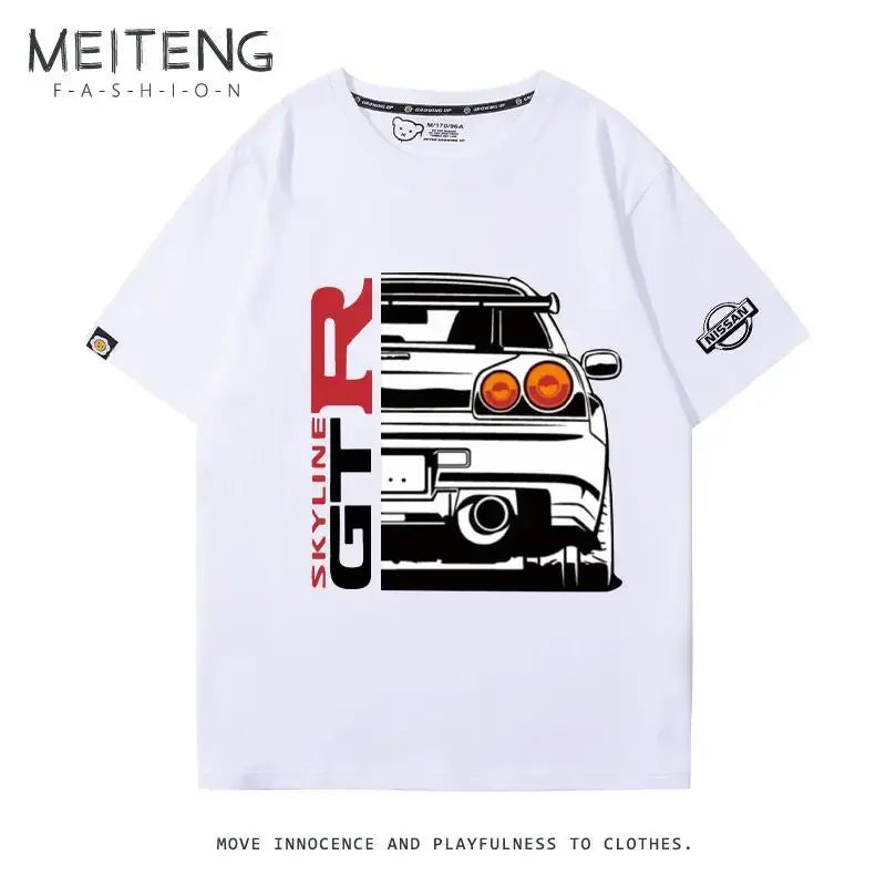 Men's Women's Summer Cotton Versatile Trend T-shirt Clothes Nissan GTR God of War R35R34 Modified Team Short-sleeved