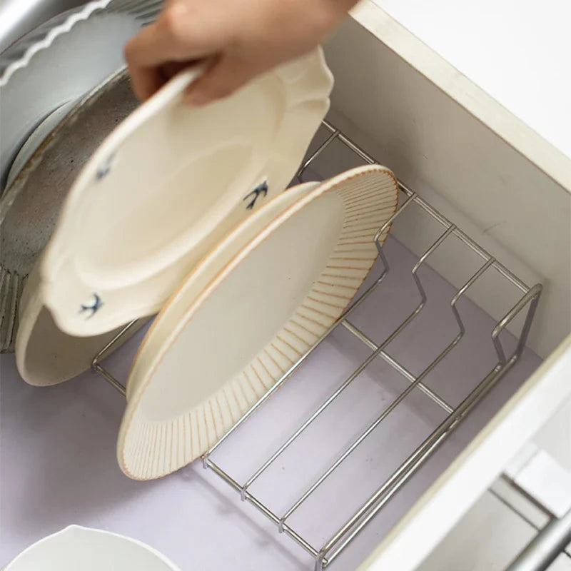 Stainless Steel Dish Storage Rack Lid Holder for Kitchen Cabinet Dining Room Restaurant Utensils Drainer Rack Multipurpose Plate