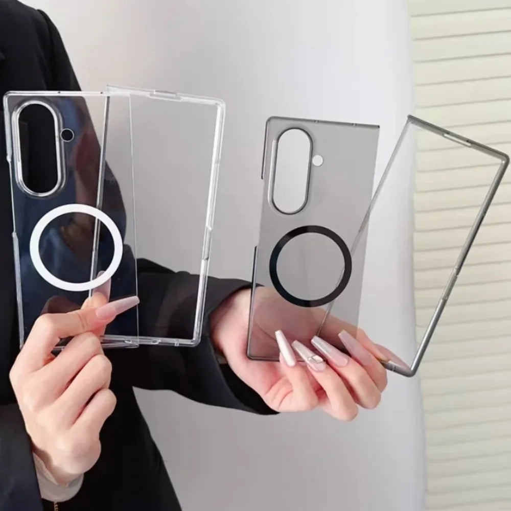 Transparent Ultra Thin Magnetic Phone Case for Samsung Galaxy Z Fold 7 6 5 4 3 Magsafe Wireless Charging Protection Cover Funda