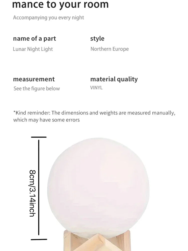 LED 8 cm Moon lamp night light Galaxy Night Light Art Painting Graffiti Birthday Gift Bedroom Living Room Decoration