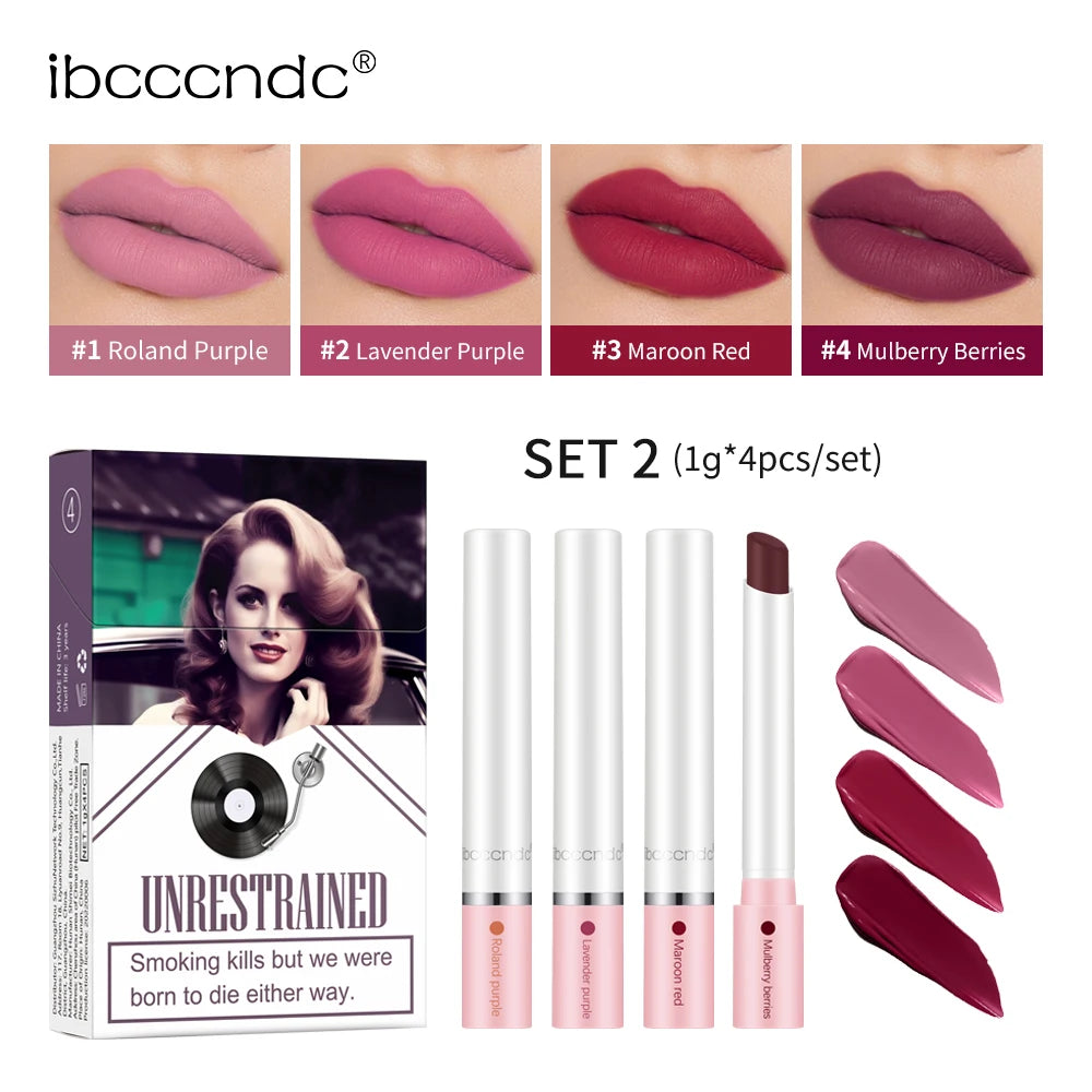 ibcccndc Cigarette Lipstick 4 Colors Popular Lipstick Matte Finish Moisturizing Waterproof Sweatproof Lipstick Makeup