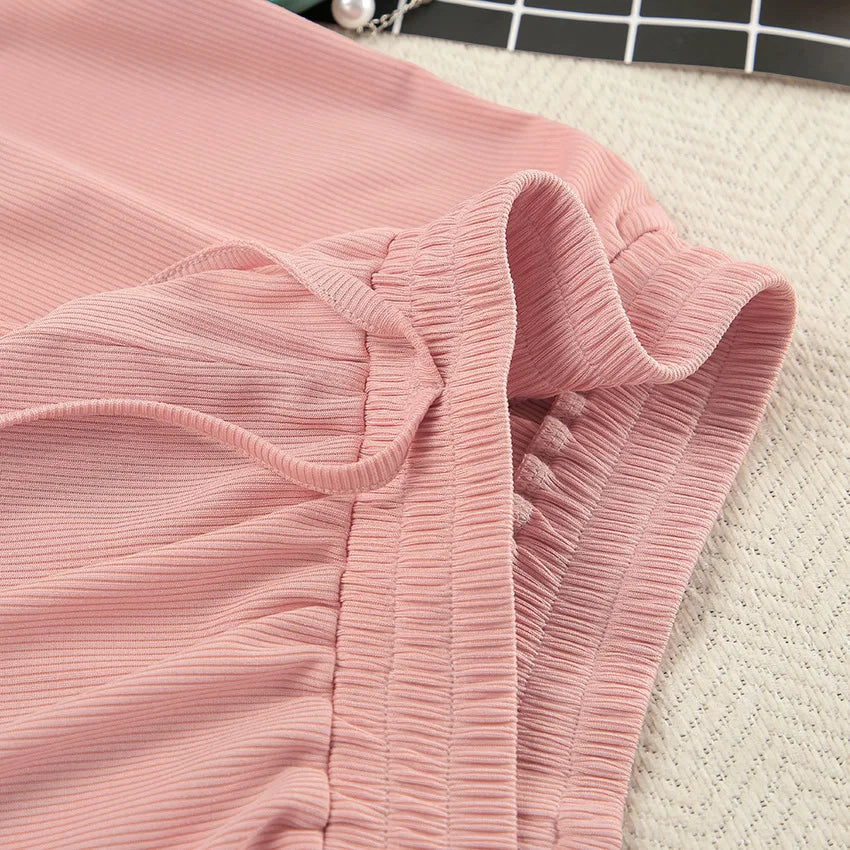 Women's Pajamas Long-sleeved Navel Leakage Top Shorts Set Knitted Fabric Comfortable Soft Breathable Fashion Simple Homewear