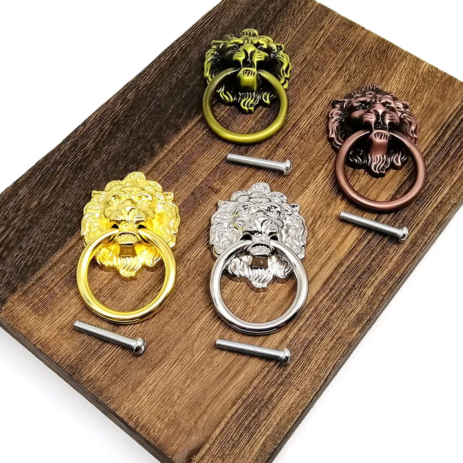 1/2/4/6X Vintage Retro Jewelry Chest Box Cabinet Cupboard Dresser Drawer Handle Pull Knob Ring Lion Head Shape 41x69mm 4 colors