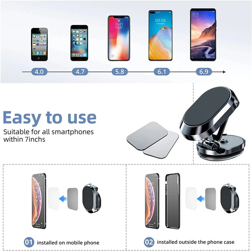1080° Rotatable Magnetic Car Phone Holder Magnet Smartphone Support GPS Foldable Phone Bracket in Car For IPhone Samsung Xiaomi