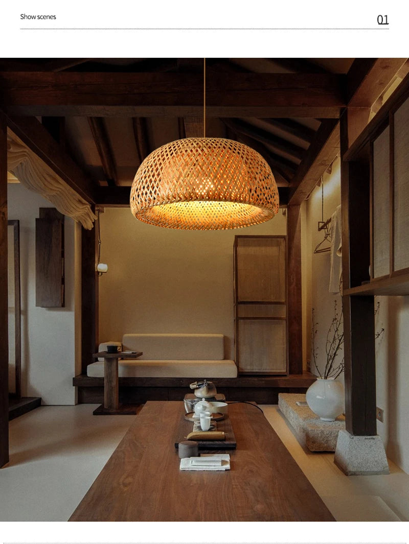 Bamboo Hanging Lamp Pendant Ceiling Light Rattan Wicker Lustre Hand Knit Braiding Suspended Home Dining люстра потол