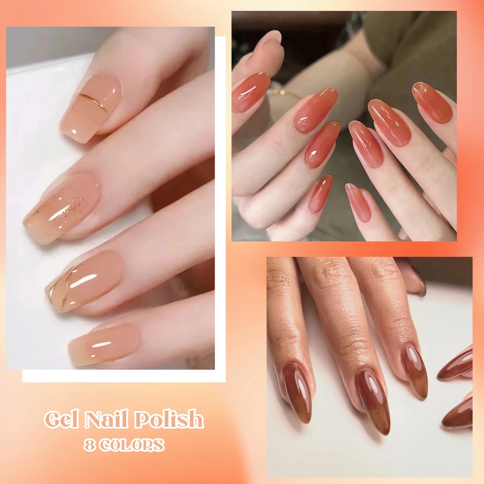 8pcs Nude Jelly Gel Nail Polish Set With Box Translucent Color Semi Permanent Soak Off UV LED Gel Varnish Nail Supplies Manicure