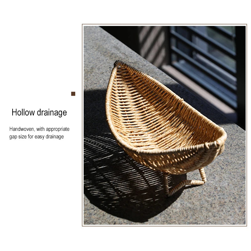 Decorative Imitation Rattan Baskets Bread Fruit Wicker Serving Tray Handwoven Plate Tray French Fries Boats Storage Bowls Platte