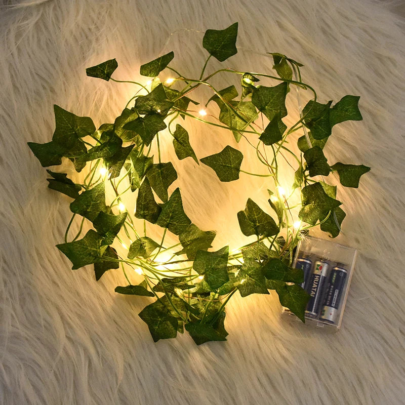 2M-10M Flower Green Leaf String Lights Artificial Ivy Vine Fairy Light Wedding Party Decoration Christmas Home Room Wall Plant