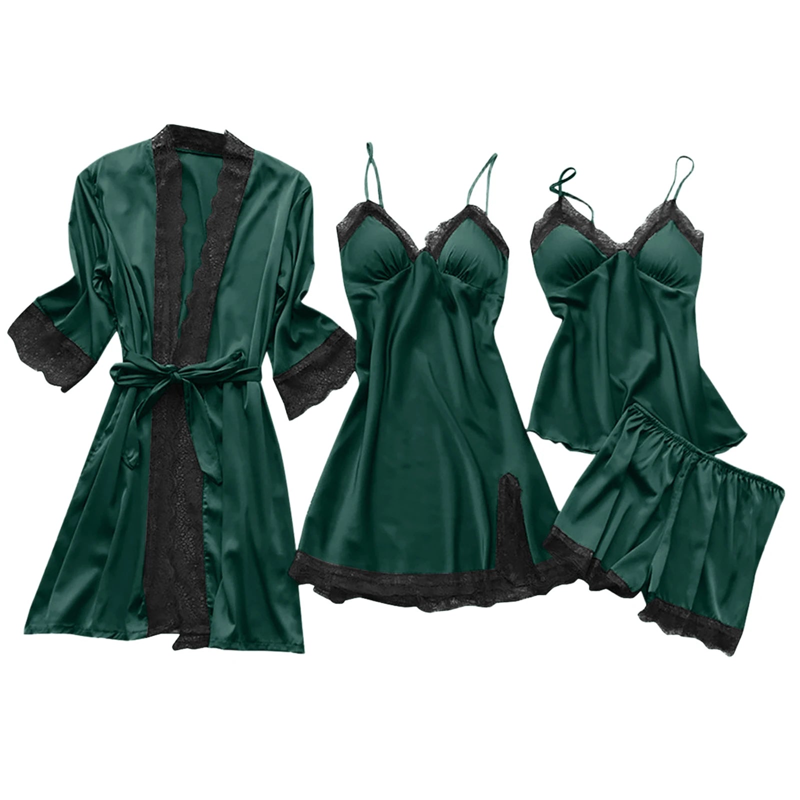 4-Piece Set Ladies' Sleepwear Sexy Sleepwear Women Suspender With Chest Cushion Nightgown Bathrobe Home Wear Women'S Pajamas