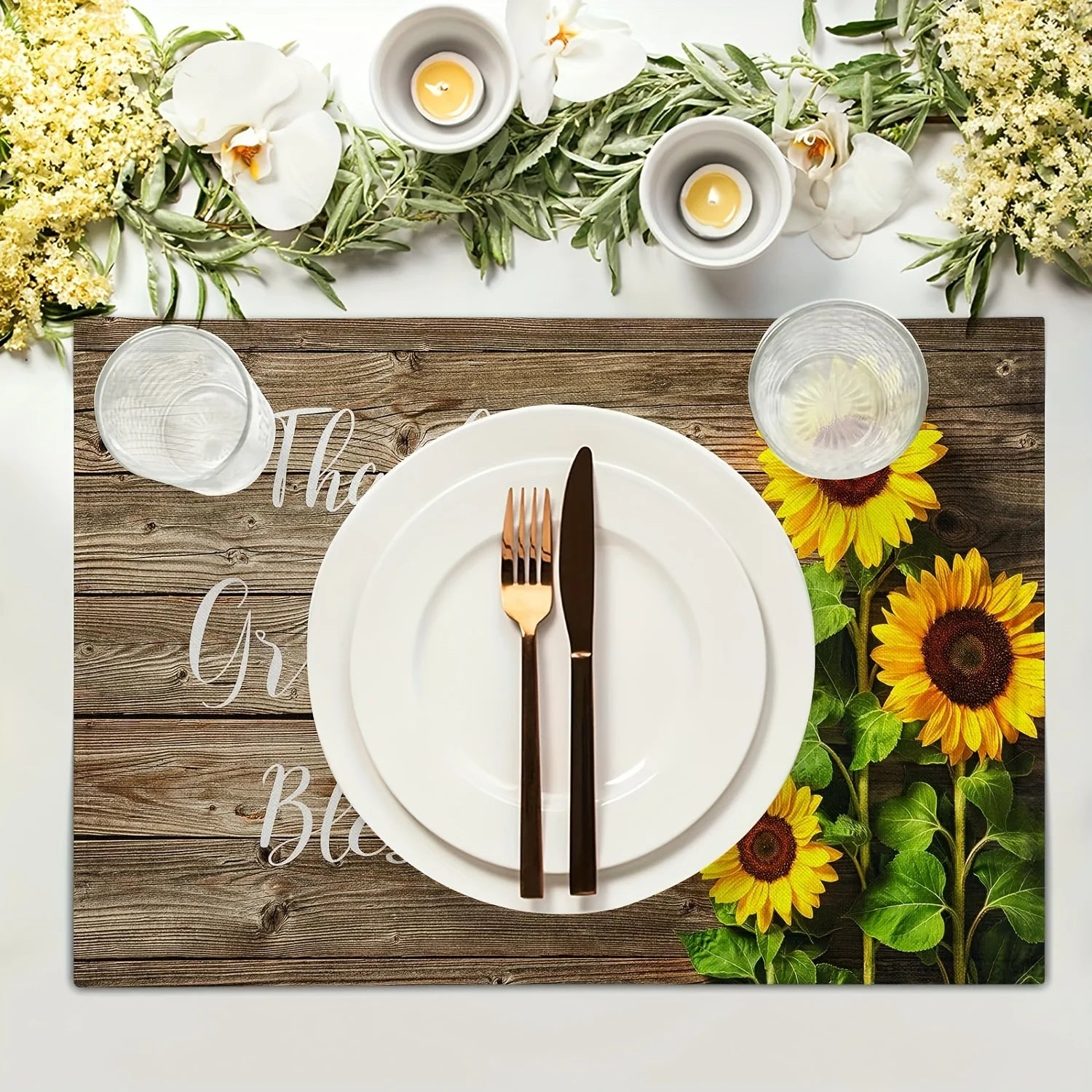 4pcs Placemats Summer Theme Floral Pattern Table Pad Set Colorful Printed Wooden Planks Table Mat For Indoor Dining Table Decor