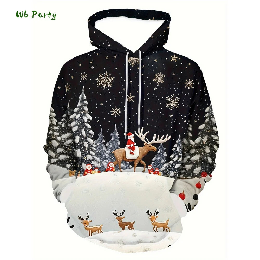 Fashion Men's Hooded Hoodies 3D Prints Christmas Theme Sweatshirt Drawstring Sportwear Long Sleeve Tops Casual Men's Sweatshirt