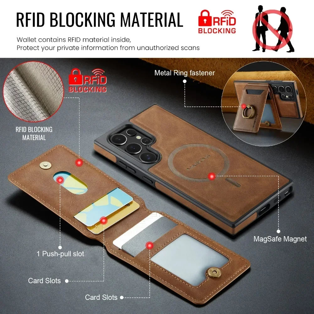 2-in-1 Detachable Magnetic Wallet with Card Holder Phone Case for Samsung Galaxy S25 Edge S24 Plus S23 Ultra  Ring Leather Cover