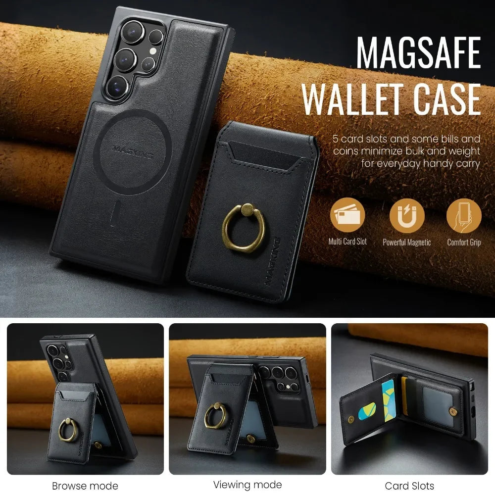 2-in-1 Detachable Magnetic Wallet with Card Holder Phone Case for Samsung Galaxy S25 Edge S24 Plus S23 Ultra  Ring Leather Cover