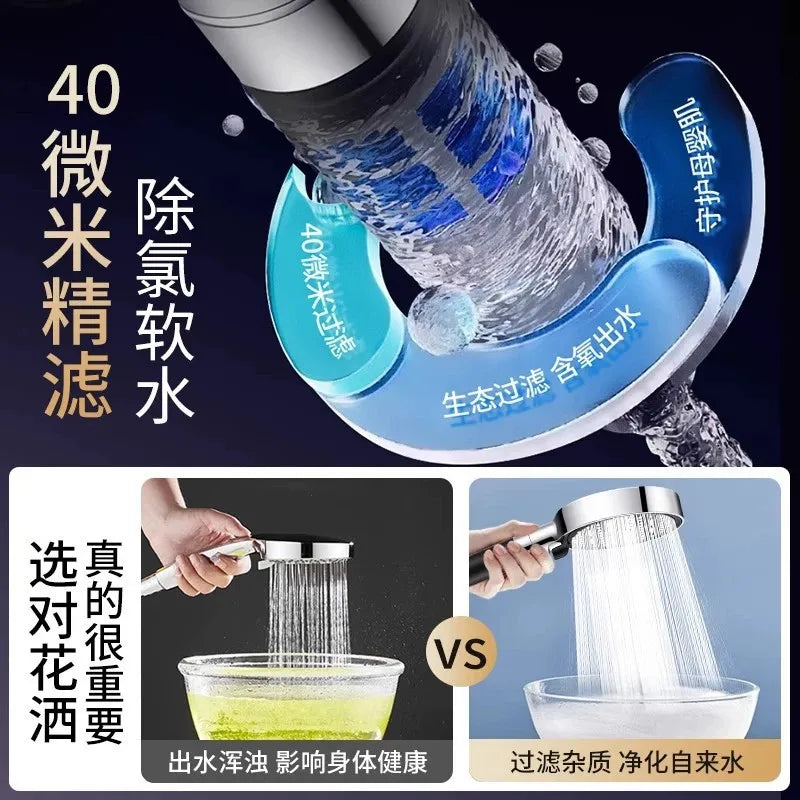 New 13CM High Pressure Water Saving Filter Shower Head 3 Modes Handheld Shower Head One Button Stop Bathroom Accessories Set