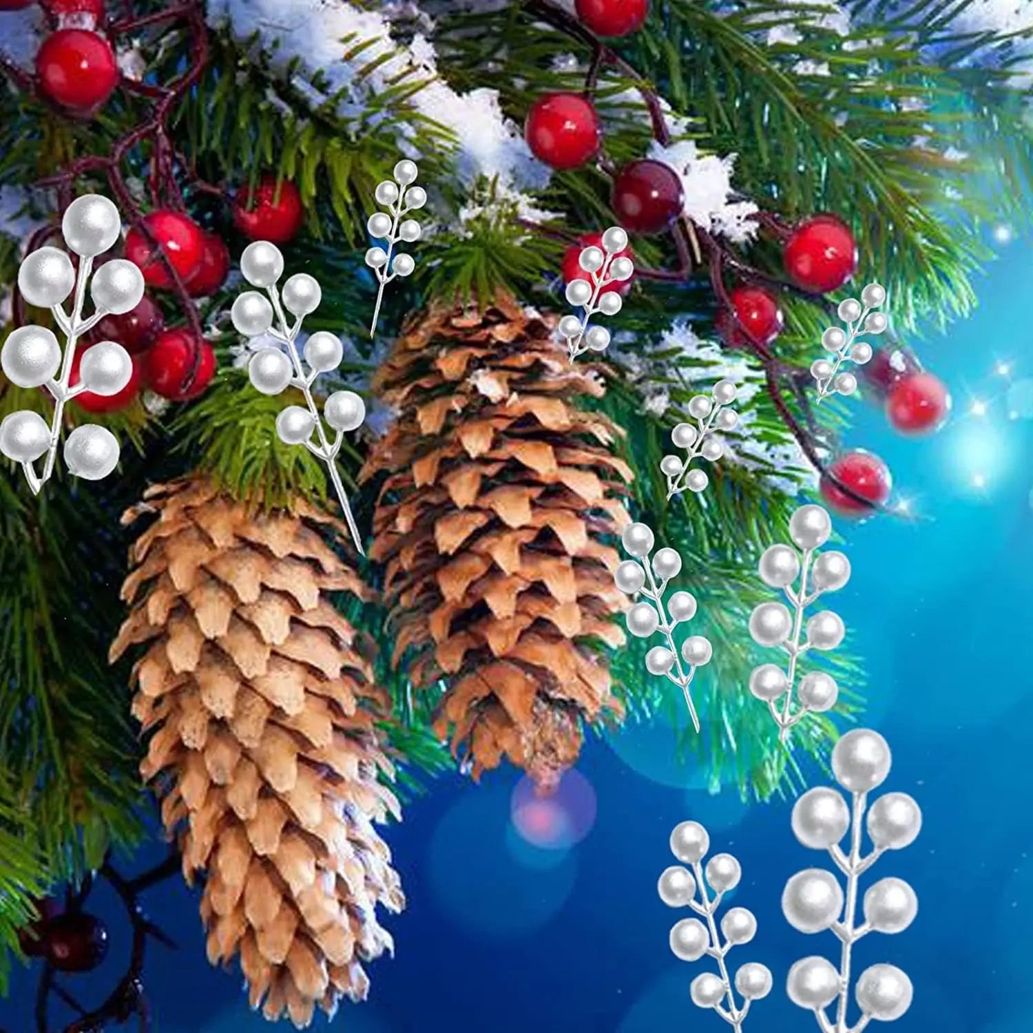 100/1pc Artificial Red Berry Stems Christmas Tree Holly Berries Branches DIY Xmas Wreath Table Ornaments New Year Party Decor