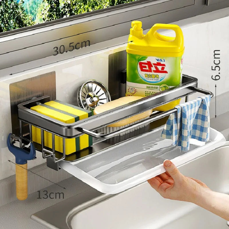 Wallmounted Kitchen Shelf Household Spice Rack Rags Detergent Storage Drainage Rack No Hole Installation Kitchen StorageShelf