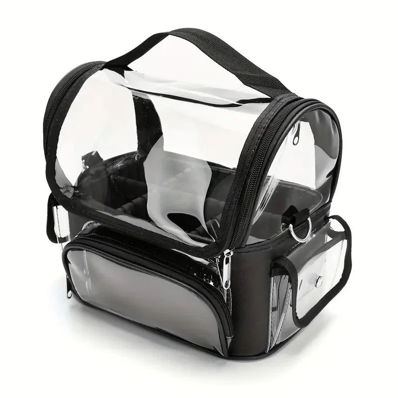 Makeup Brush Holder Backpack Makeup Artist Travel Case Clear Waterproof Cosmetic Organizer Bag With Adjustable Strap And Divider