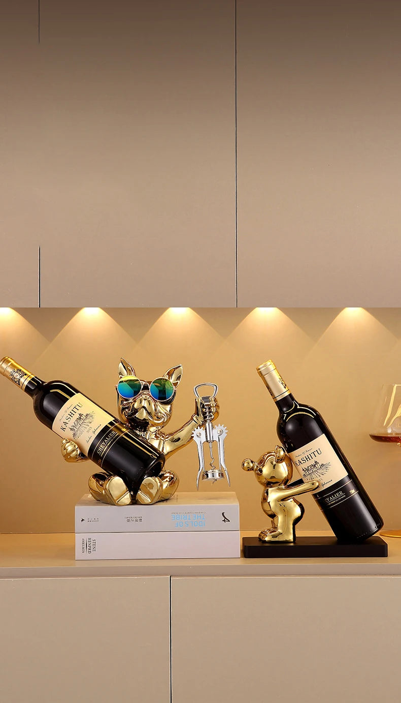 Ceramic Teddy Bear Red Wine Rack Statue Luxurious High-end Living Room Home Decor Dining Area TV Cabinet Wine Cabinet Decoration