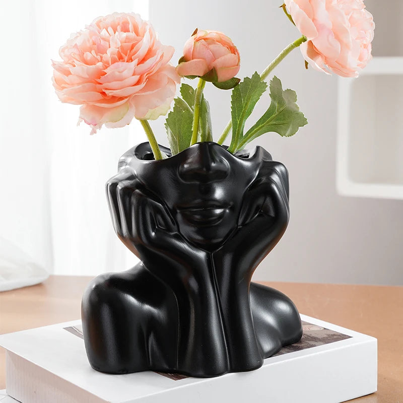 1PC, a modern and simple resin double-hand face support design household vase, which can be given as a gift