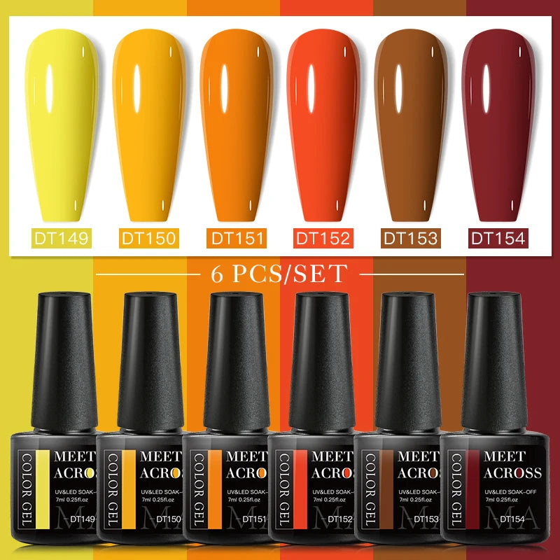 6Pcs Autumn Brown Color Gel Nail Polish Set Semi Permanent Varnishes Nail Art Design Hybrid Soak Off UV LED Gel Manicure Kit