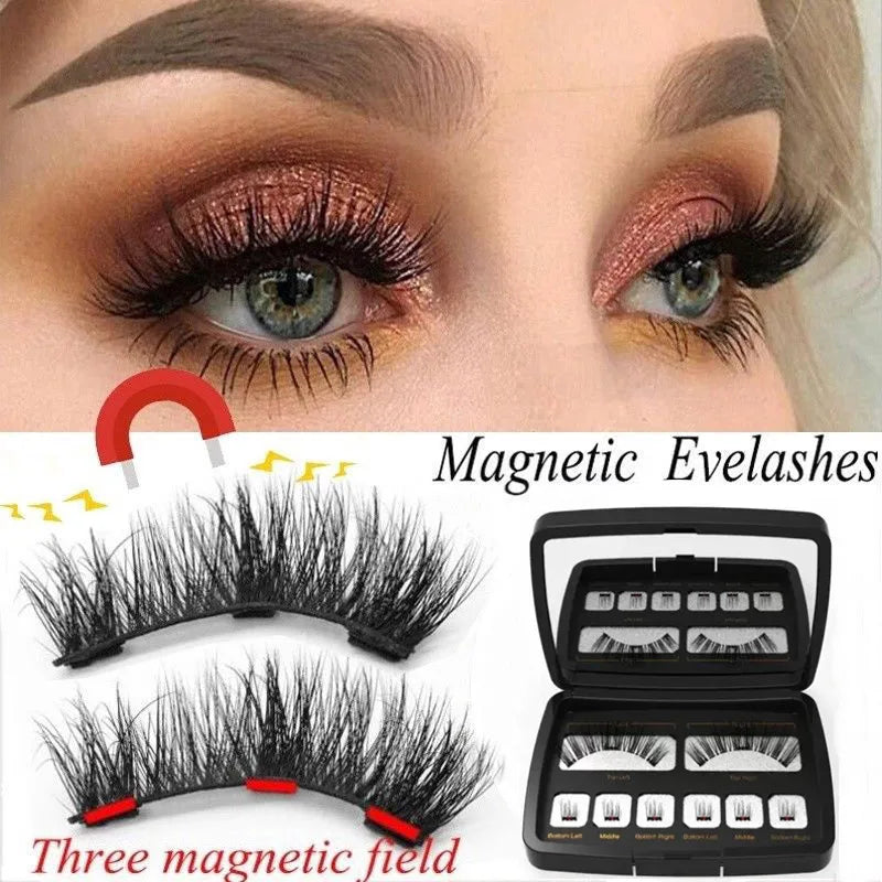 3D Magnetic Eyelashes Natural Soft Reusable Easy To Wear Eyelash Extension Beauty Makeup Tool faux mink false eyelashes & mirror