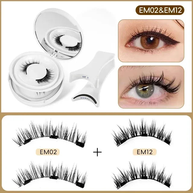 2pairs Magnetic False Eyelashes New Style Glue-Free Mink False Eyelashes Natural Nude Makeup With Mirror Reusable Beauty