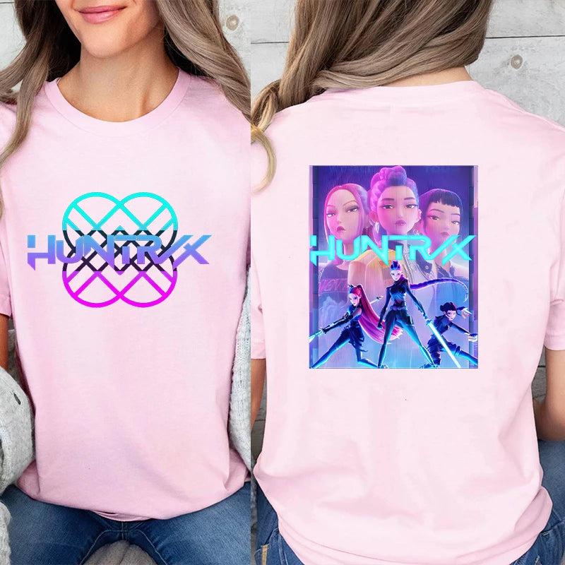 Kpop Demon Hunter HuntrX Print T-Shirts Korean Anime Tshirts Women Clothes Fashion Harajuku Kawaii T-shirt Women's Y2K Clothing