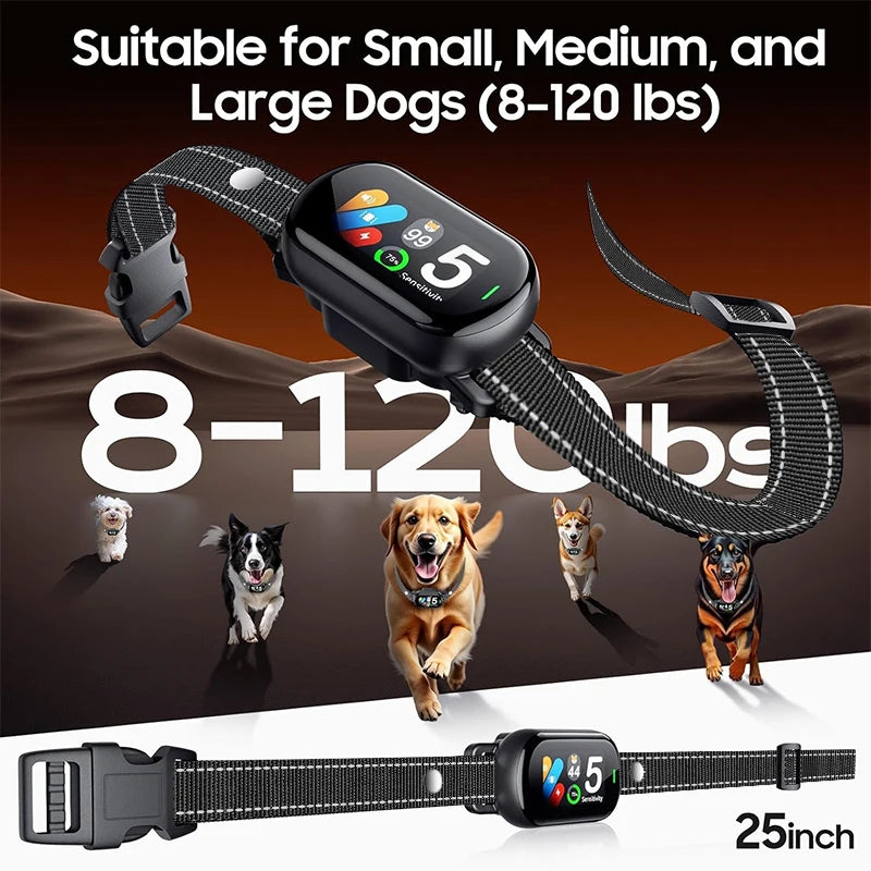 New Pet Dog Barking Collar with Sound Vibration Shock IP67 Waterproof Functions Smart Dog Sound Recognition System TFT screen