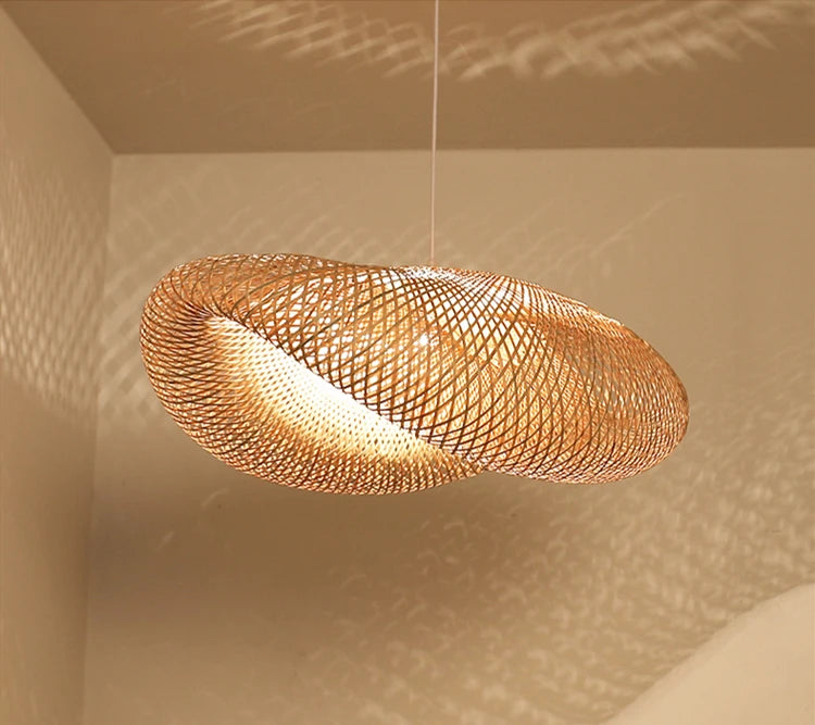 Bamboo Hanging Lamp Pendant Ceiling Light Rattan Wicker Lustre Hand Knit Braiding Suspended Home Dining люстра потол