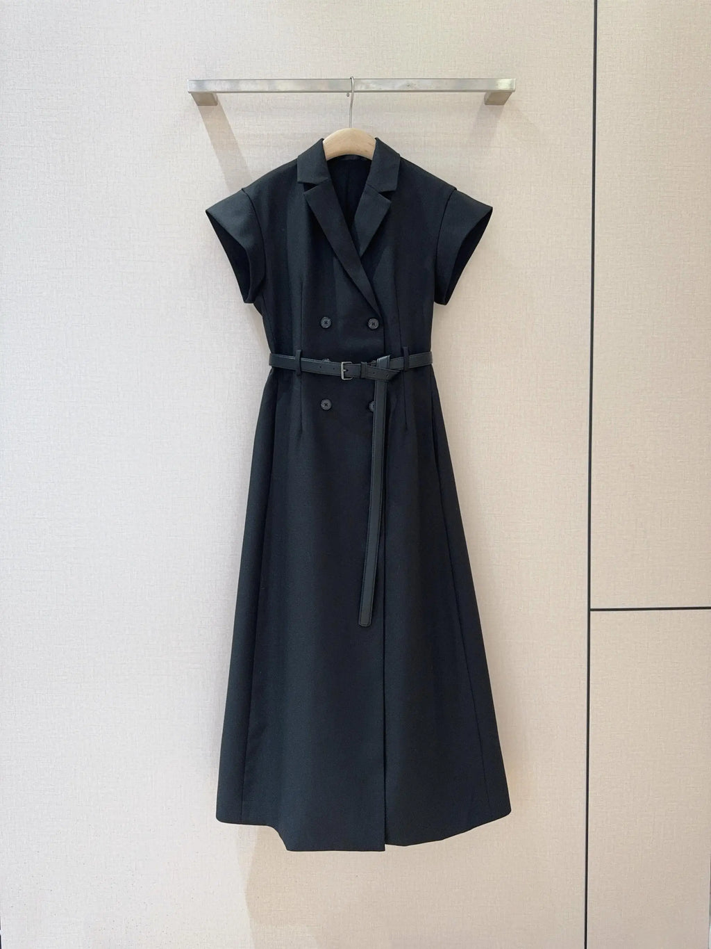 JO-25 Autumn/Winter Elegant and Simple Solid Color Suit Dress, Double-Breasted Lapel Short-Sleeve Commuter Dress with Belt