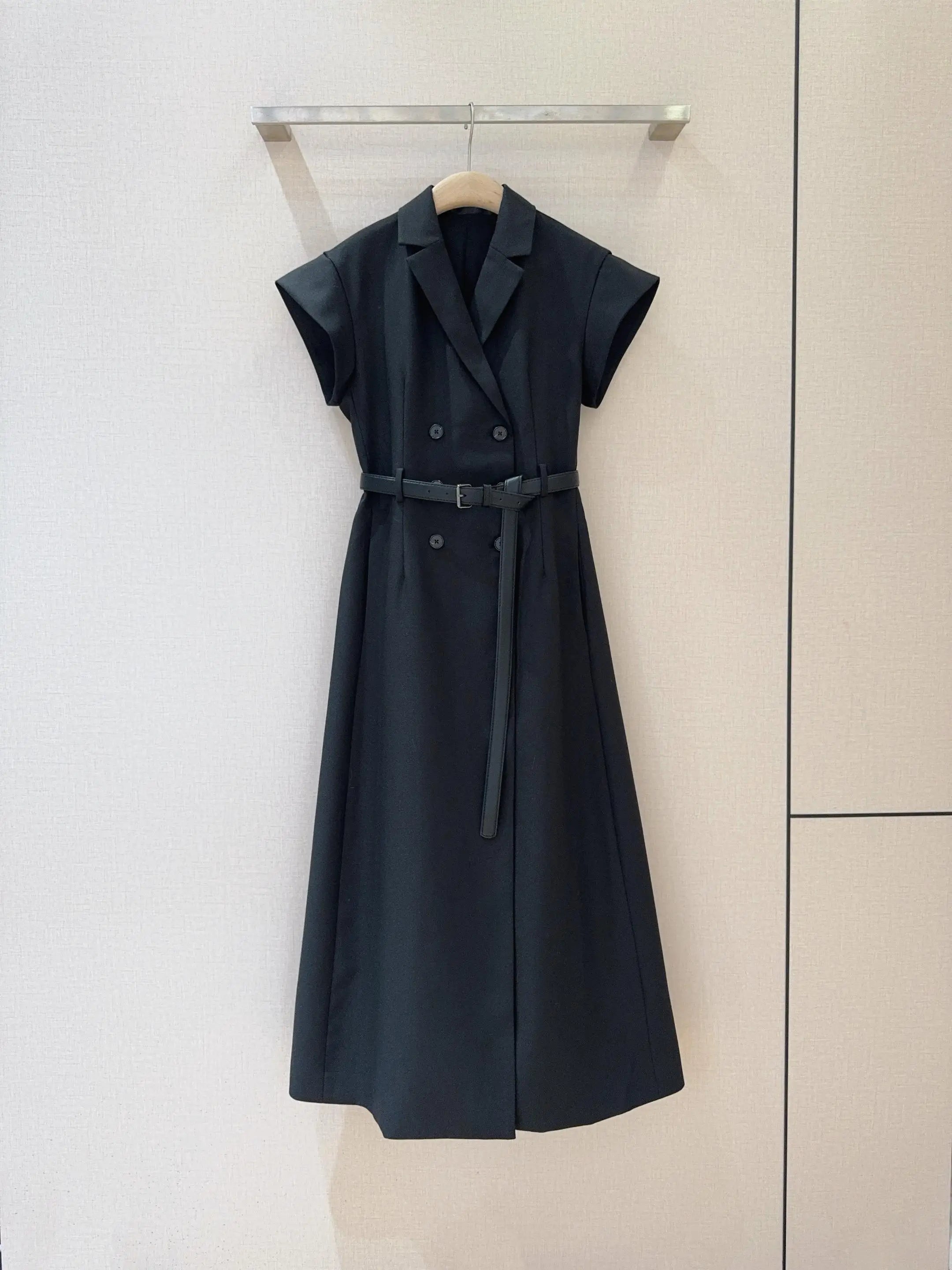 JO-25 Autumn/Winter Elegant and Simple Solid Color Suit Dress, Double-Breasted Lapel Short-Sleeve Commuter Dress with Belt