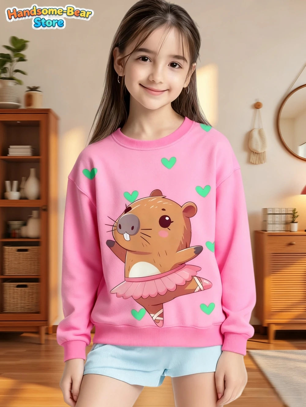 Capybara Sweatshirts Kawaii Cartoon Graphic Kids Hoodie Harajuku Girl Tops Fashion Cute Animals Long Sleeves Children's Clothing